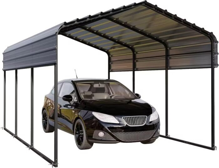 PHI VILLA 10 x 15 ft Heavy Duty Carport with Galvanized Steel Roof, Sturdy Metal Carport for Cars, Boats, and Tractors