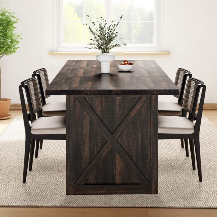 YITAHOME 71" Large Dining Table for 6 to 8 People, Rustic Farmhouse Style Dinner Table with Large Tabletop, Rectangular Wood Dining Room Table for Living Room, Kitchen, Apartment, Oak Grey - Image 6