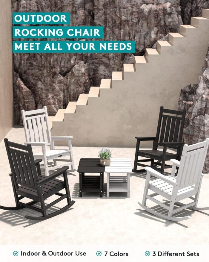 SERWALL Outdoor Rocking Chair Set of 2, HDPE Rocking Chairs for Adult, Black - Image 6