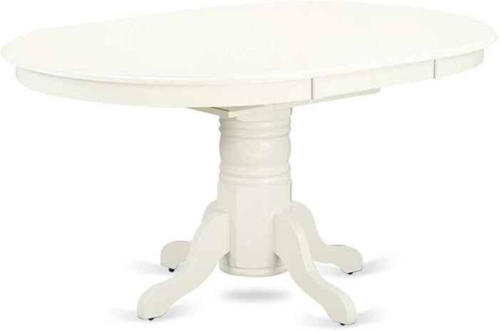 East West Furniture AVT-LWH-TP Avon Dining Room Table - an Oval kitchen Table Top with Butterfly Leaf & Pedestal Base, 42x60 Inch, Linen White