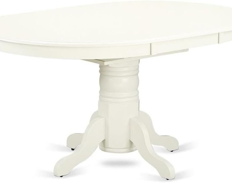 East West Furniture AVT-LWH-TP Avon Dining Room Table - an Oval kitchen Table Top with Butterfly Leaf & Pedestal Base, 42x60 Inch, Linen White
