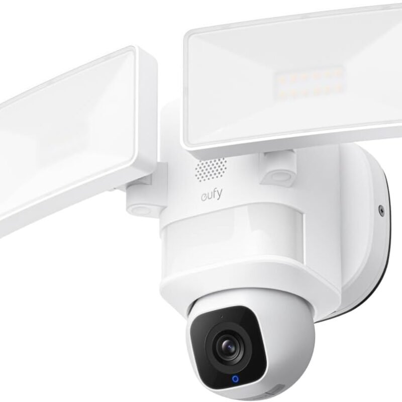 eufy Security Floodlight Camera E30, Security Camera Outdoor, 360° Pan and Tilt, AI Detection and Tracking, 2K Video, 2.4GHz Wi-Fi, 2,000 Lumens, Custom Voice and Light Alerts, 24/7 Recording