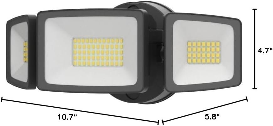 Onforu 60W Flood Lights Outdoor, 6000LM Brightness Security Lights Switch Controlled, 3 Adjustable Heads, IP65 Waterproof, 6500K Wall Mount Exterior LED Flood Light - Image 6