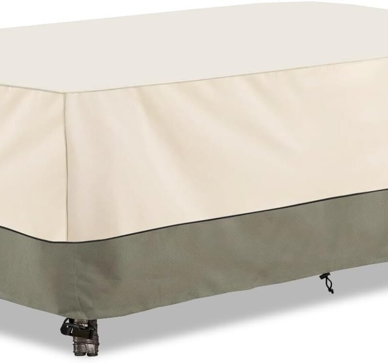 Bitubi 60 Inch Rectangular/Oval Patio Table Cover,Heavy Duty Waterproof Outdoor Dining Table Cover Winter, Patio Furniture Covers, Beige