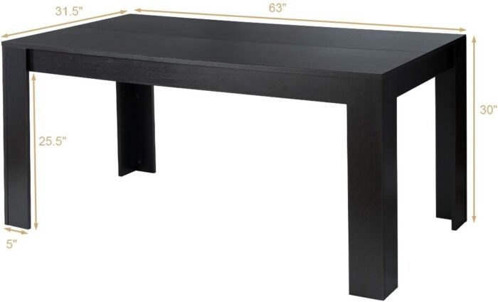 Giantex Dining Table for 6, Wood Rectangular Table, 63" L x 31.5" W x 30" H Large Farmhouse Center Table, Home Furniture Kitchen Table, Modern Dining Room Table, Supporting for 330LBS, Black - Image 3