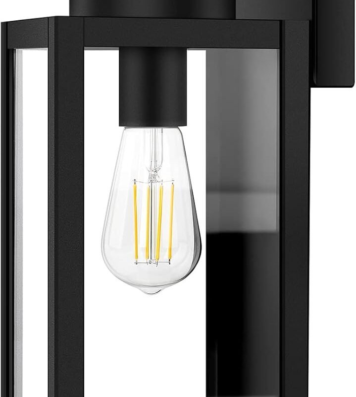 BesLowe Outdoor Wall Mount Light Fixture, Exterior Wall Lantern Waterproof, Black Outside Porch Sconce Lighting with Matte Black Finish & Glass Shade for House Garage Doorway Patio, E26 Socket