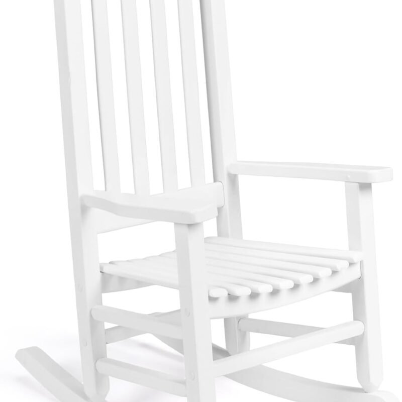 VINGLI Outdoor Child’s Rocking Chair, All Weather Wooden Rocking Chair with High Backrest, Patio Rocker for Garden, Yard, Balcony, Wooden Rocker for 3-9 Years Old, White