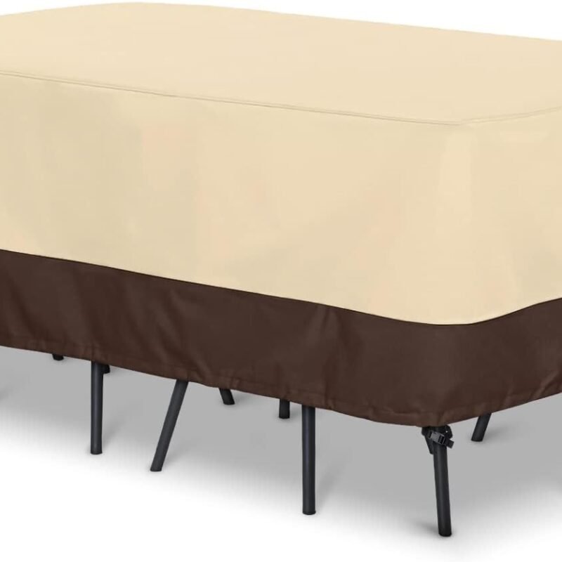 Waterproof Patio Furniture Set Cover, Rectangular Dining Table and Chairs Cover, Heavy Duty Outdoor Furniture Cover for Sectional Conversation Set, 88'' x 62'' x 28''H, Beige & Brown