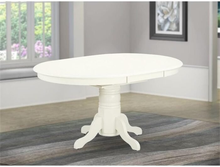 East West Furniture AVT-LWH-TP Avon Dining Room Table - an Oval kitchen Table Top with Butterfly Leaf & Pedestal Base, 42x60 Inch, Linen White - Image 2