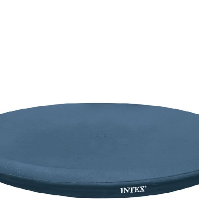 INTEX 28020E Pool Cover: For 8ft Round Easy Set Pools – Includes Rope Tie – Drain Holes – 12in Overhang – Snug Fit