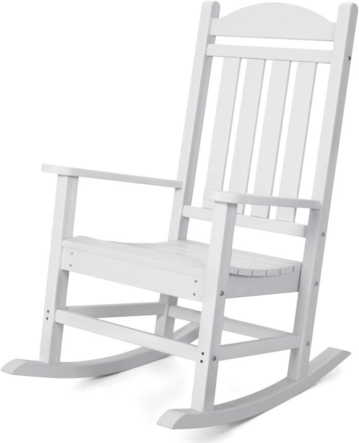 Devoko Resin Rocking Chair Plastic Outdoor Indoor Patio Rocker Chair High Back All Weather Rocker for Patio Backyard Porch Garden (White)