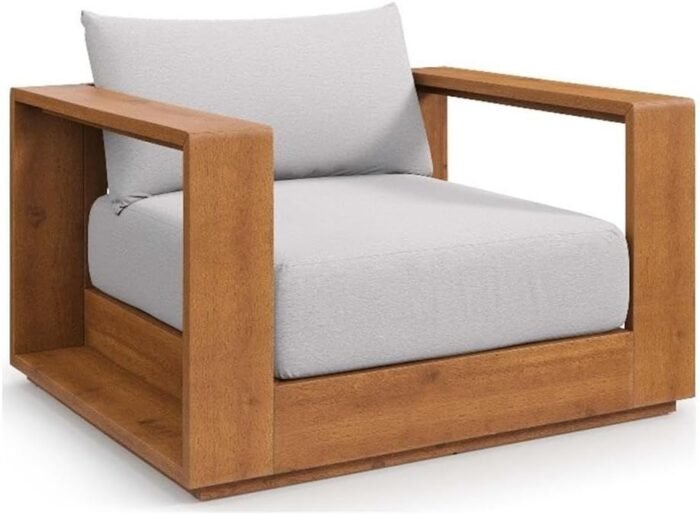 Modway Tahoe Acacia Wood Outdoor Patio Chair in Natural Light Gray with Weather-Resistant Cushions - Ideal as Club Chair or Outdoor Dining Chair