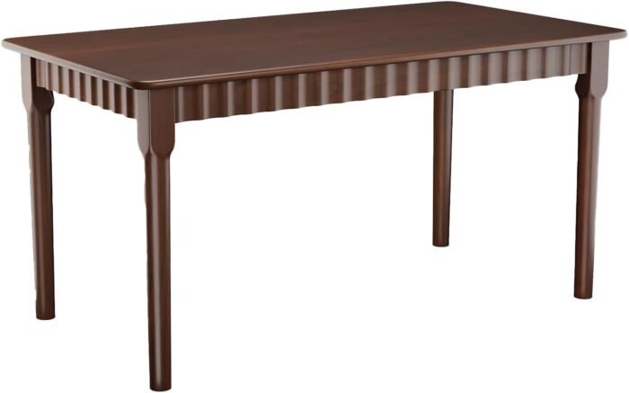 59 Inch Solid Wood Dining Table for 4-6, Farmhouse Kitchen Table with Large Tabletop, Mid Century Modern Table for Dining Room, Living Room, Kitchen, Easy Assembly, Walnut - Image 5