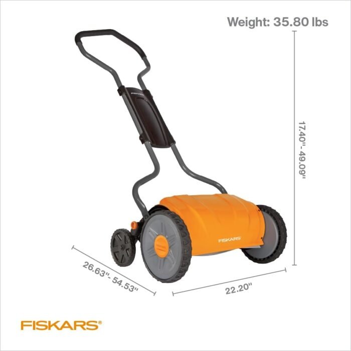 Fiskars Push Reel Lawn Mower, StaySharp, Self-Propelled Manual Eco-Friendly Cordless Grass Trimmer, 17" Cut Width - Image 7