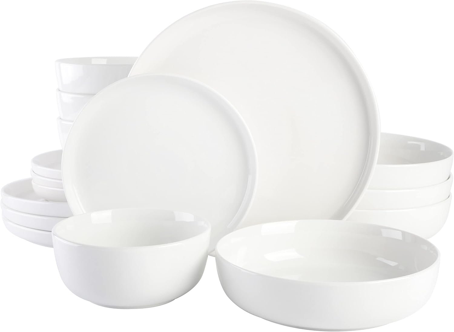 Gibson Home Oslo Porcelain Chip and Scratch Resistant Dinnerware Set, Service for 4 (16pcs), Plates and Bowls Dishes Sets, White