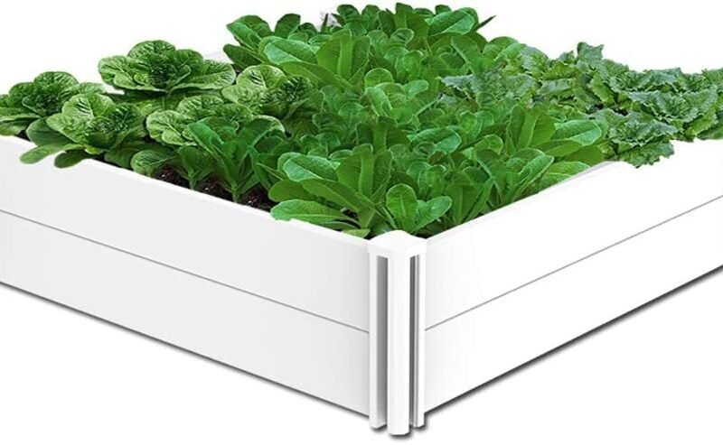 4'x4' White Vinyl Raised Garden Bed Kit, Outdoor Above Ground Garden Box for Growing Vegetables, Flowers, Herbs, DIY Gardening, Whelping Pen and More