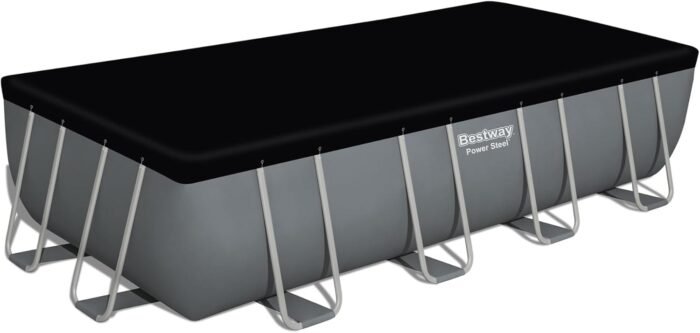 Bestway Power Steel 18' x 9' x 48" Rectangular Metal Frame Above Ground Swimming Pool Set with 1,500 GPH Filter Pump, Ladder, and Pool Cover - Image 5