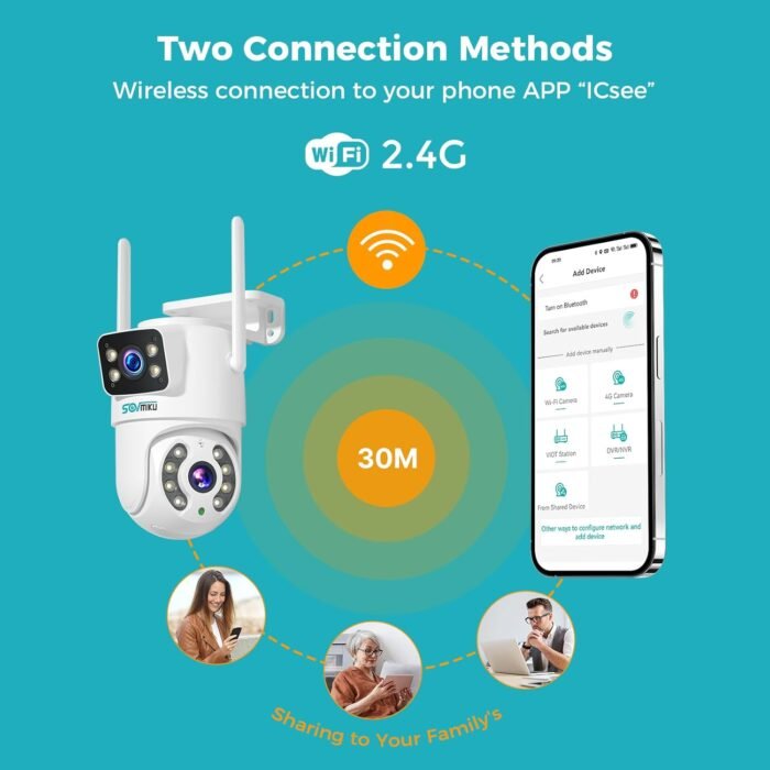 SOVMIKU 6MP PTZ Dual Lens Security Camera Outdoor, Wired Plug-in | Wireless 2.4G WiFi Camera, 360° View, Auto Tracking, Human Detection, Light Alarm, Color Night Vision, 24/7 Record,Two-Way Talk - Image 6
