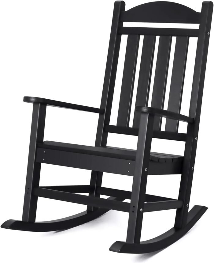 Devoko Resin Rocking Chair Plastic Outdoor Indoor Patio Rocker Chair High Back All Weather Rocker for Patio Backyard Porch Garden (Black)