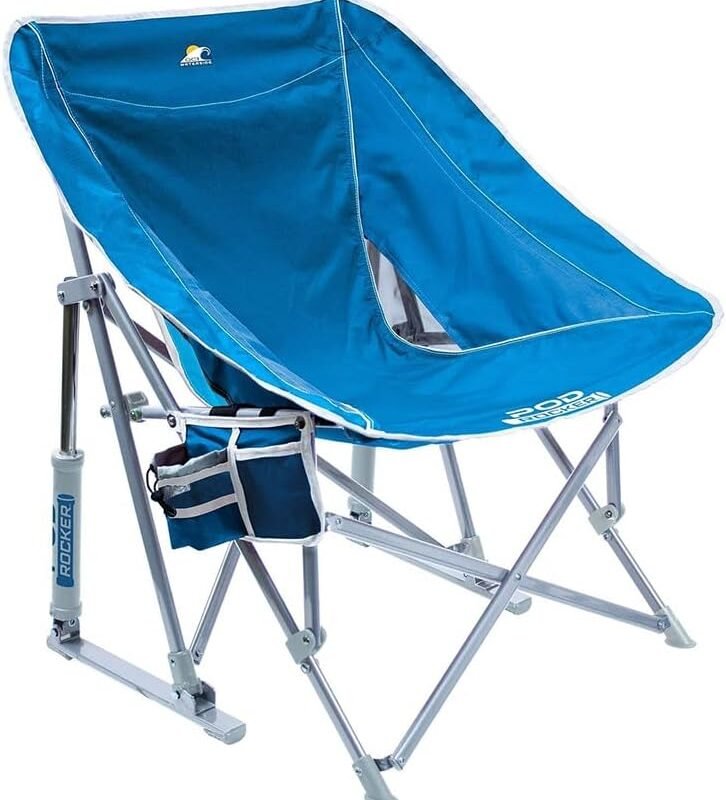 GCI Outdoor Pod Rocker Beach Chair | Collapsible Folding Rocking Chair with Drink Holder & Portable Carry Bag — Saybrook Blue