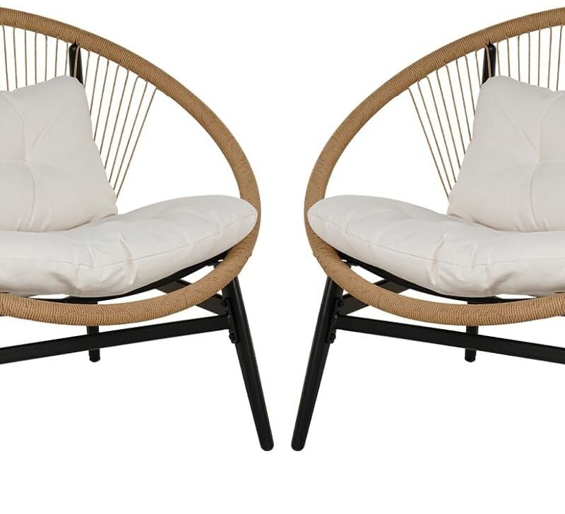 Grand patio 2 Piece Oversized Outdoor Chair Set, Wicker Patio Chairs with Beige Cushion, Outdoor Furniture Set for Porch Balcony Deck Garden