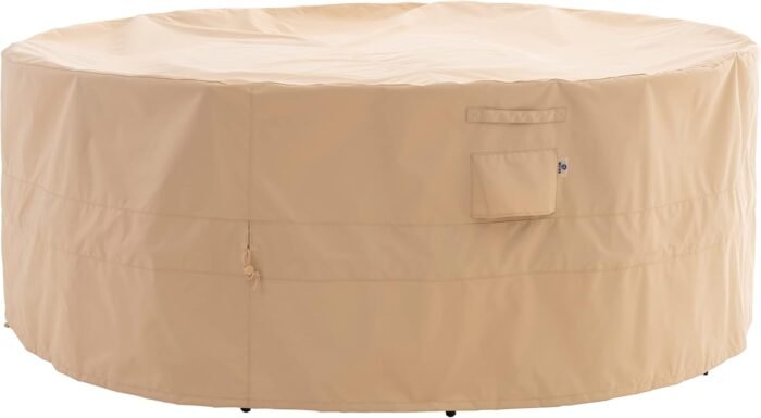 Round Patio Furniture Cover, 62" D x 31" H, Waterproof, UV Resistant, Anti-Fading Outdoor Cover for Round Dining Table and Chairs Set, Beige
