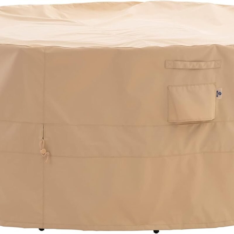 Round Patio Furniture Cover, 62" D x 31" H, Waterproof, UV Resistant, Anti-Fading Outdoor Cover for Round Dining Table and Chairs Set, Beige