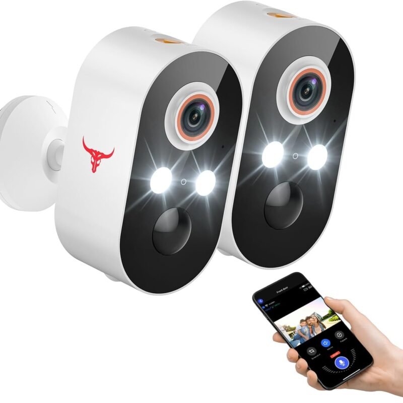Security Camera Wireless Outdoor, 1080P Battery Power WiFi Surveillance, Indoor Home Cameras with Smart AI Human Detection, Color Night Vision, Cloud Storage, Live View (2 Pack)