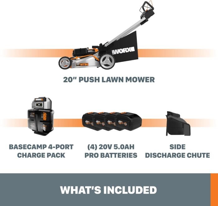 Worx Nitro 80V Cordless Self-Propelled Lawn Mower, Powerful Battery Lawn Mower with Brushless Motor, 3-in-1 Cordless Lawn Mower WG761 PowerShare Pro - 2 Batteries & Basecamp Charger Included - Image 6