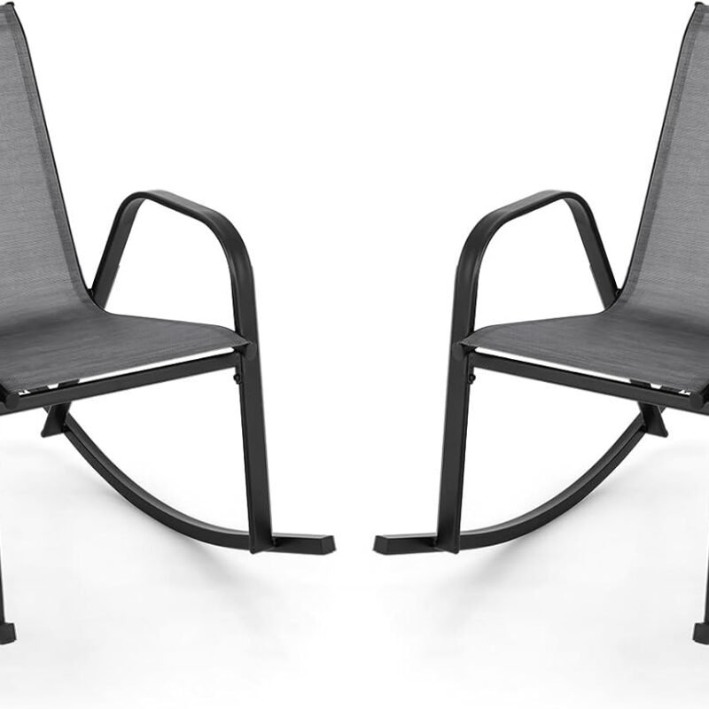 Giantex Outdoor Rocking Chairs Set of 2, Patio Rocking Chairs w/Breathable Seat & Back, Heavy-Duty Metal Support, Ergonomic Outside Rocker for Backyard, Poolside, Garden (1, Grey)