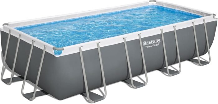 Bestway Power Steel 18' x 9' x 48" Rectangular Metal Frame Above Ground Outdoor Swimming Pool Set with 1,500 GPH Filter Pump, Ladder, and Pool Cover - Image 9