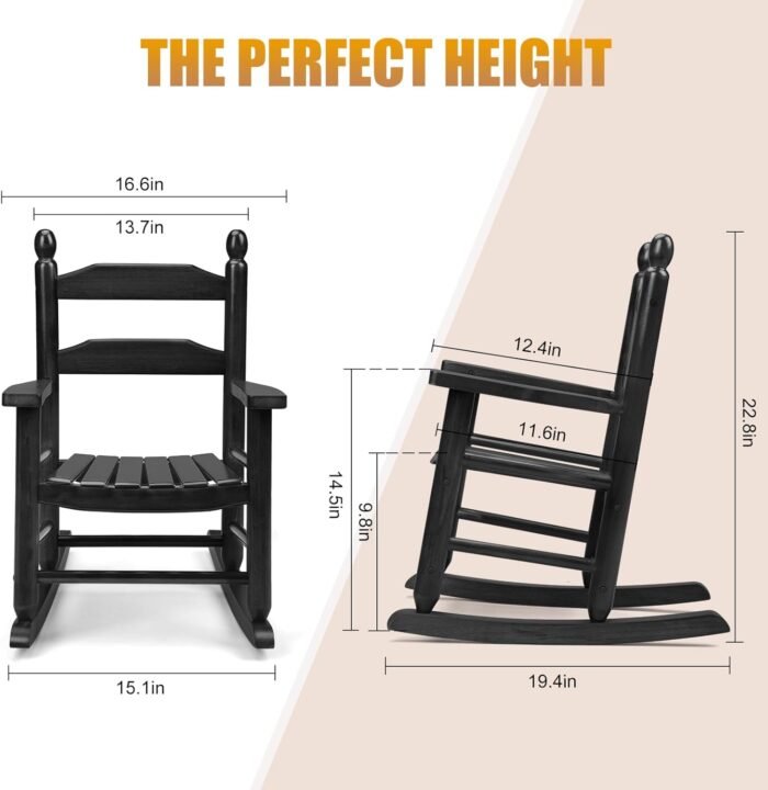 Child's Wood Porch Rocker - Perfect for Indoor or Outdoor All Weather Porch Rocker for Garden,Lawn,Balcony,Backyard and Patio Porch Rocker Use - Suitable for 3-7 Years Old(Black) - Image 3
