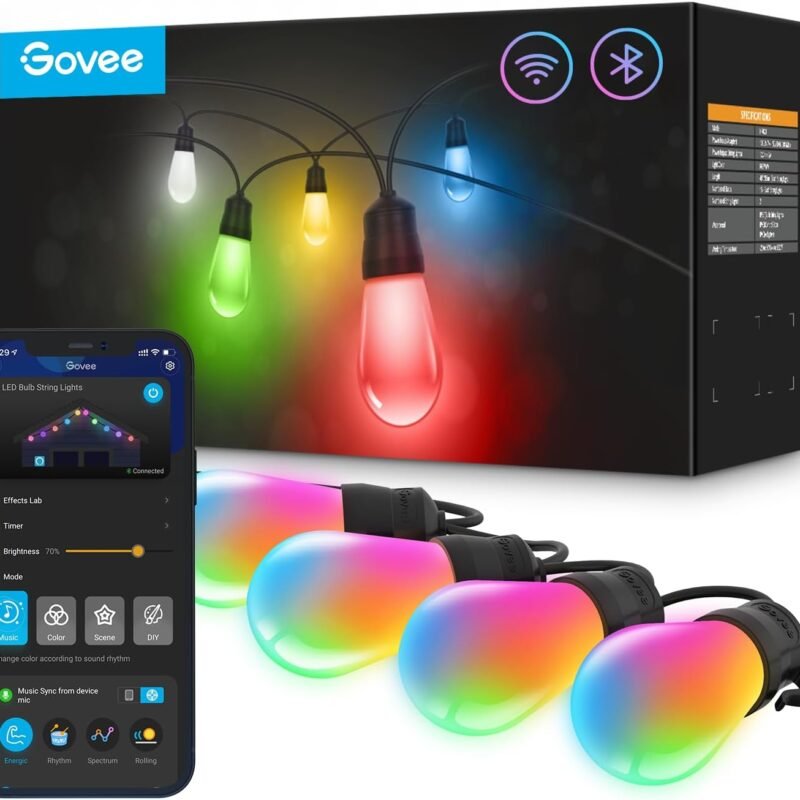 Govee Smart Outdoor String Lights H7021, RGBIC Warm White 96ft (2 Ropes of 48ft) LED Bulbs for Valentine's Day Gifts, WiFi Patio Lights Work with Alexa, Google, APP Control, IP65 Waterproof