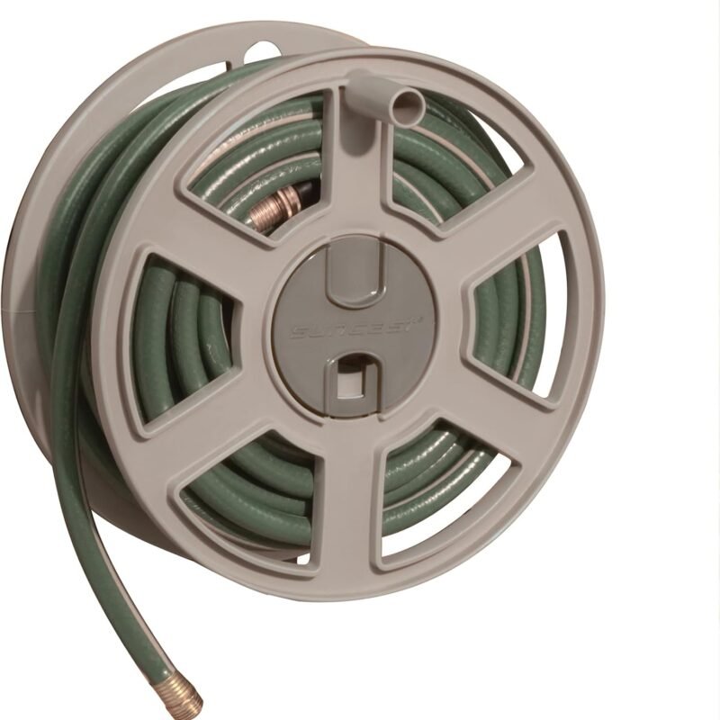 Suncast 100 Ft. Wall Mount Hose Reel Side Winder for Yard, Garden, Space-Saving Design, Easy Hose Storage, Fully Assembled, Taupe (Open Box)