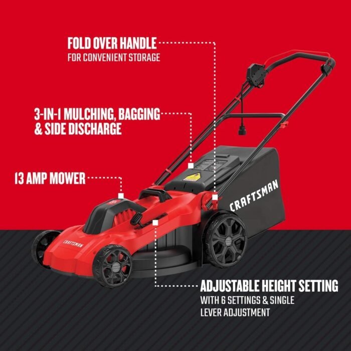 CRAFTSMAN Electric Lawn Mower, 20-Inch, Corded, 13-Ah (CMEMW213), Red - Image 2