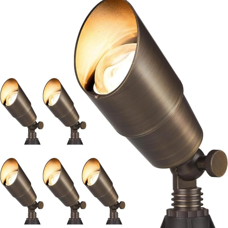 Gardencoin Solid Brass Outdoor Landscape Spotlights, 12V Heavy Duty Low Voltage LED Spot Light Waterproof for Garden and Yard Up Lighting, Bronze Accent Lighting Fixture Without Bulb, 6 Pack