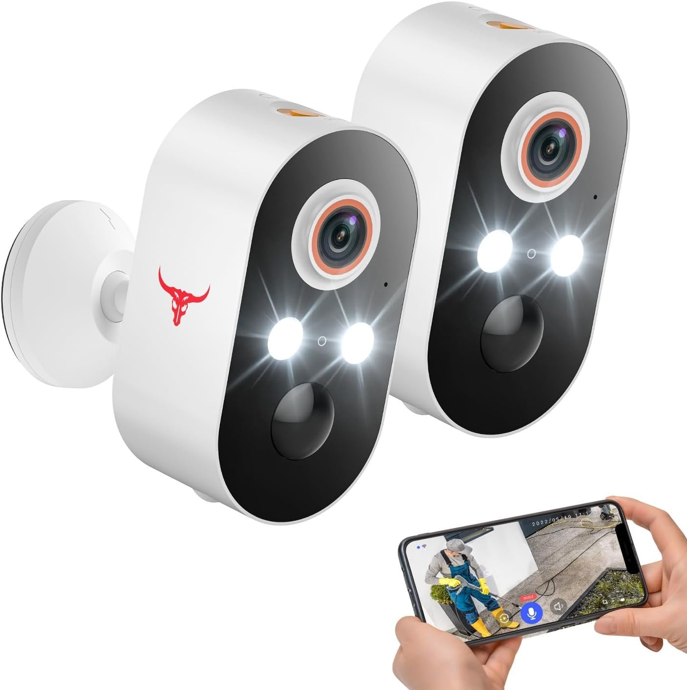 1080p Wireless Security Camera, 2.4GHz Wi-Fi, Color Night Vision, AI Human Detection, PIR Motion Detection, 2-Way Talk, Outdoor Surveillance Bullet Cam (2 Pack)