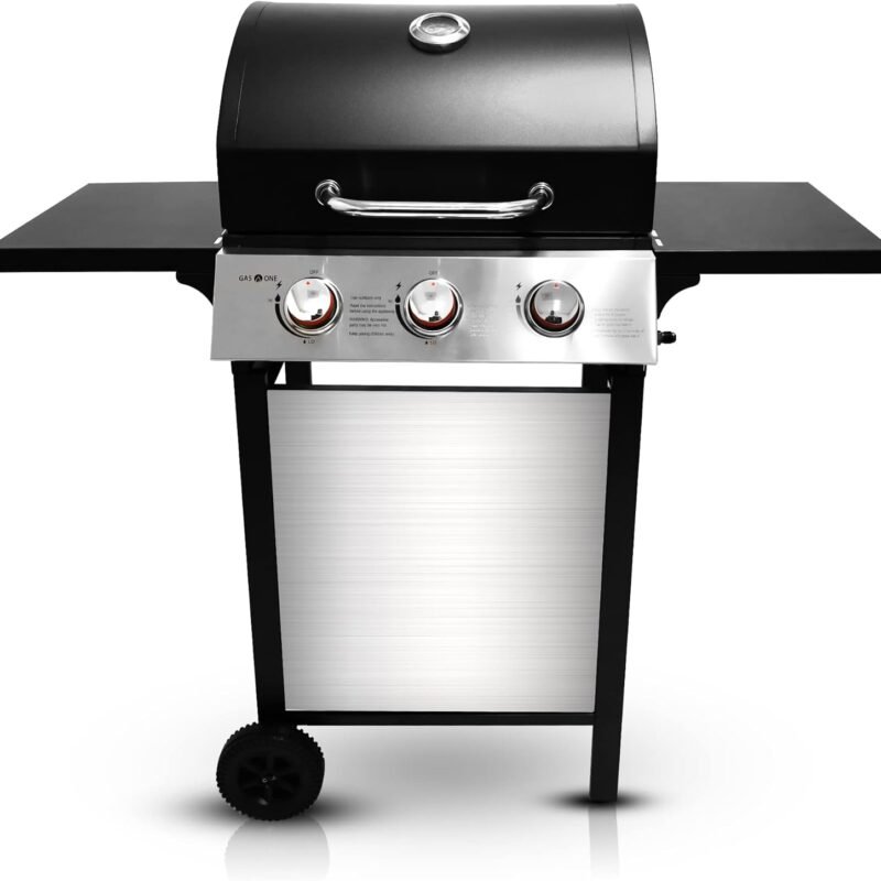 GasOne GP-1030S One 3 Burner Stainless Steel– Outdoor Cabinet Style with Wheels-High-Temperature Paint Coating Gas BBQ Grill – Elegant and Luxurious Design, Black