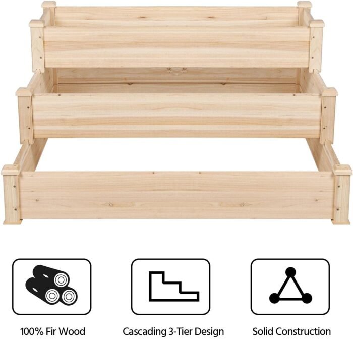 Yaheetech 3 Tier 47 x 47 x 22in Raised Garden Bed Horticulture Outdoor Elevated Flower Box Tiered Garden Bed Wooden Vegetables Growing Planter for Backyard/Patio/Gardener - Image 8