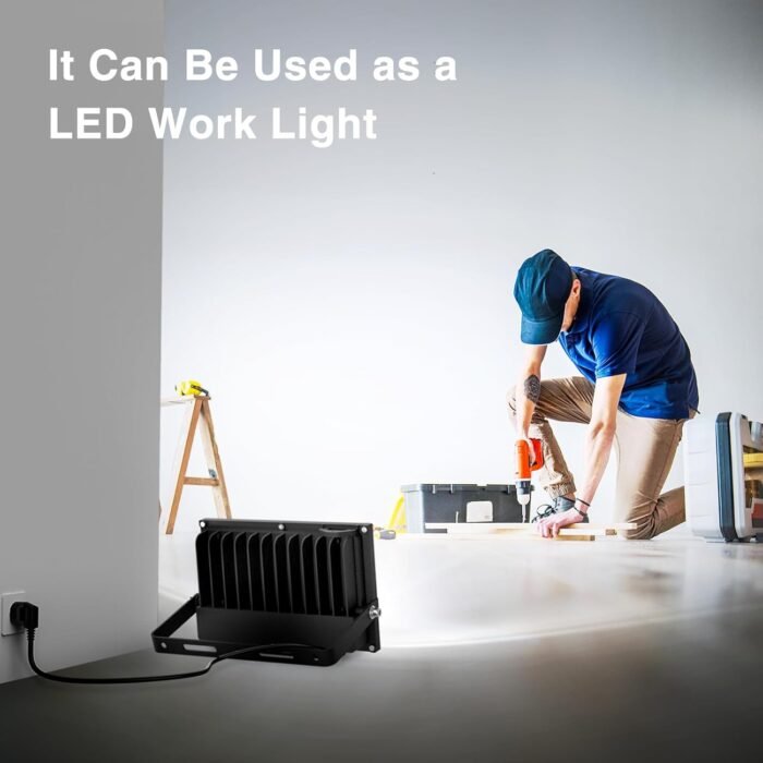 Onforu 60W Flood Lights Outdoor, 6000lm Bright LED Work Light with Plug, 6500K Daylight White LED Flood Lighting, IP66 Waterproof Security Lights Yard Lights for Yard Garage Stadium 2 Pack - Image 3