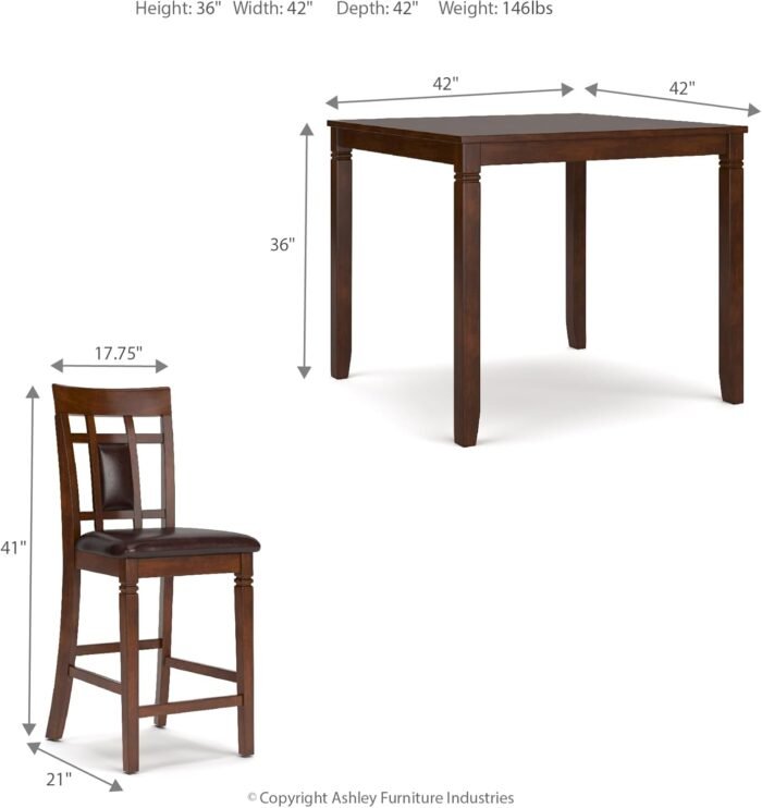 Signature Design by Ashley Bennox 5 Piece Counter Height Dining Set, Includes Table & 4 Barstools, Brown - Image 3