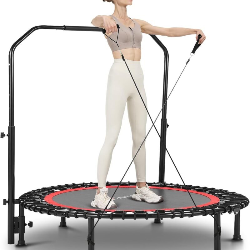 ANCHEER Mini Exercise Trampoline Foldable 40" Adjustable Trampoline Rebounder, Fitness Trampoline with Handle for Indoor/Garden/Workout Cardio, Max Load 450lbs