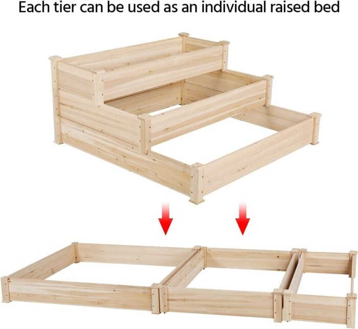Yaheetech 3 Tier 47 x 47 x 22in Raised Garden Bed Horticulture Outdoor Elevated Flower Box Tiered Garden Bed Wooden Vegetables Growing Planter for Backyard/Patio/Gardener - Image 3