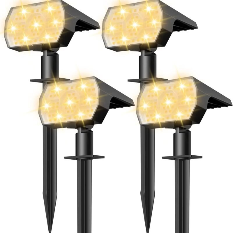 NYMPHY Solar Lights Outdoor Waterproof IP68, 56 LED 3 Lighting Modes Solar Powered Garden Yard Spot Solar Lights for Outside Landscape- 4 Pack (Warm White)