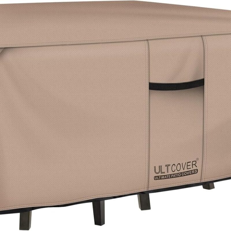 ULTCOVER Rectangular Patio Heavy Duty Table Cover - 600D Tough Canvas Waterproof Outdoor Dining Table and Chairs General Purpose Furniture Cover Size 126L x 74W x 28H inch