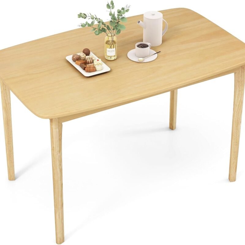 Giantex Rectangular Dining Table, Mid Century Modern Kitchen Table, Vintage Coffee Table W/Tabletop & Solid Wood Legs, Wood Farmhouse Table (Natural)
