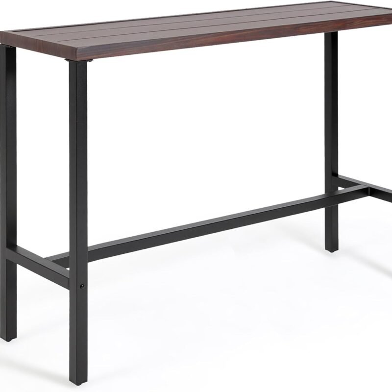 Outdoor Bar Table 53'' Patio Table Pub Height Dining Table with Waterproof Top for Hot Tub, Garden, Backyard, Indoor - Brown