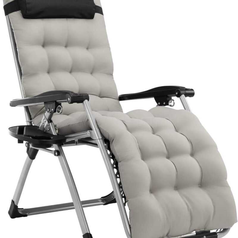 VINGLI Padded Zero Gravity Chair with Removable Cushion, Outdoor Recliner Chair with Cup Holder Lawn Chair Padded Patio Lounger Chair