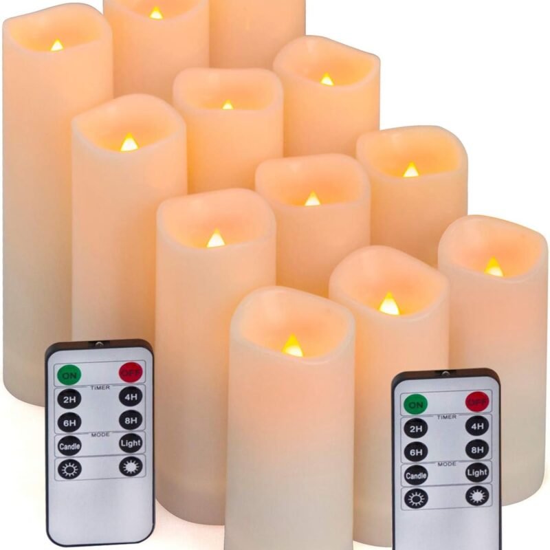 Aignis Flameless LED Candles Battery Operated with 10-Key Remote and Timer, Outdoor Indoor Waterproof for Home/Birthday/Wedding/Holiday Décor, Exquisite Set of 12 (D 2.2'' x H 4''/5''/6''/7'')