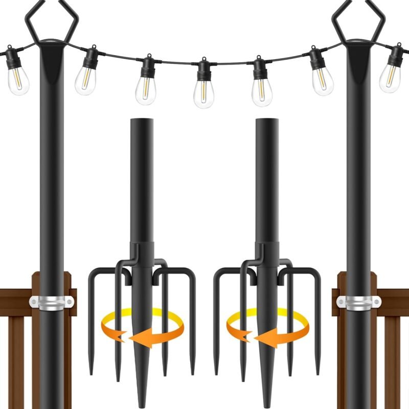 AILBTON 2 Pack 10Ft String Light Poles,Light Poles for Outside String Lights,Outdoor Light Poles with Fork,Metal Poles Stand for Patio,Backyard,Deck